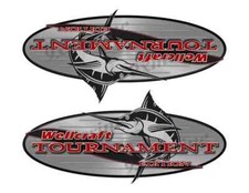 Set of 2 Wellcraft Vintage Tournament Classic Oval Vinyl Boat Stickers, 9"x 4"