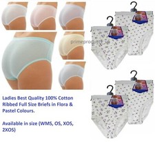 Ladies Women 100% Cotton Full Size Ribbed Briefs Knickers Underwear Pants
