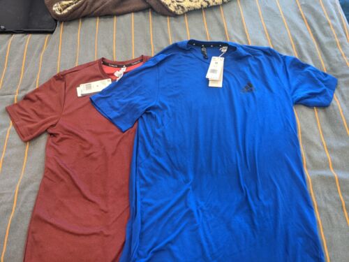 Adidas Mens Tee Shirt Short Sleeve Red and Blue Medium. Lot of 2. NWT. Free Ship
