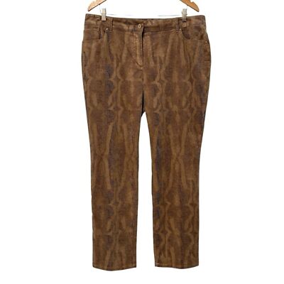 Chicos So Slimming Snakeskin Print Pants Brown Bronze Metallic Gold Size 16 XL