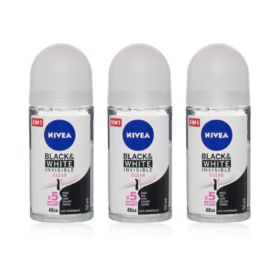 Nivea Black & White Invisible Clear Deodorant, 1.7oz(50ml) (Pack of 3)
