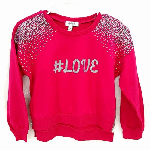 Speechless Girls Sweatshirt Medium Top Love Sequin Pink Long Sleeve Zip Hi Lo - Picture 1 of 11