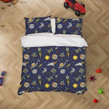 3D Space Rocket Galaxy Kids Quilt Cover Set Duvet Cover Bedding Pillowcases
