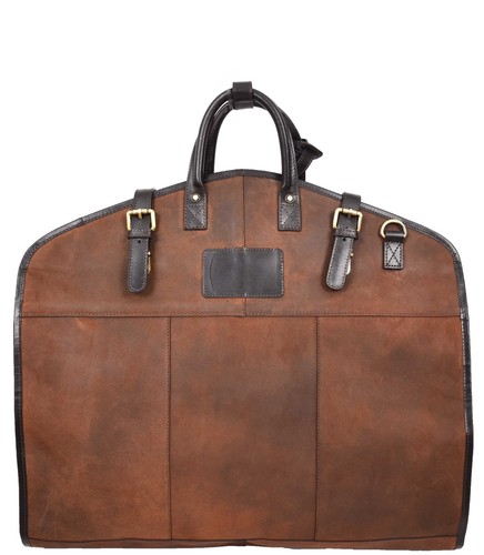 Real Leather Suit Carrier Slimline Travel Garment Dress Bag HLG454 Vintage Brown - Picture 3 of 8