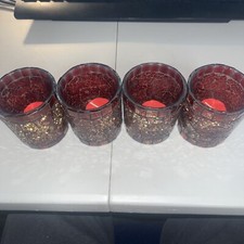 Set of 4 mosaic glass candle holder Red And gold. 3 1/4 Tall 3 Wide