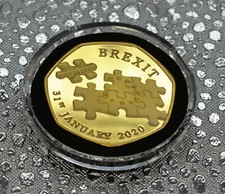 BREXIT 24ct Gold Commemorative in Capsule. January 2020 UK EU European Politics