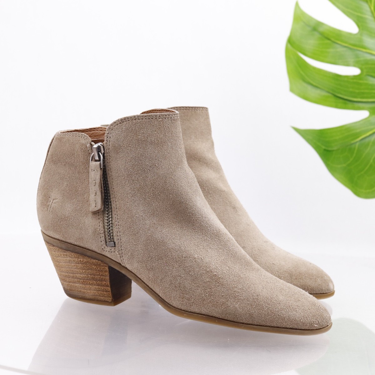 Frye Tan Suede Western Booties Frye REINA Leather Western Ankle Cowgirl Boot Block Heel Tan  main image 2