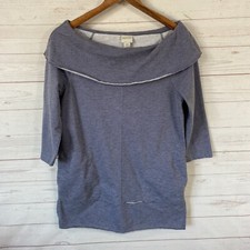 Chicos Zenergy Off Shoulder Cowl Neck Tunic Sweatshirt Sz 0/Small Blue/Gray