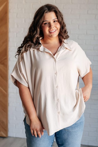 Sweet Simplicity Button Down Blouse in Oatmeal - Picture 12 of 17
