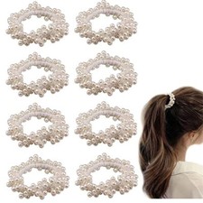 8PCS Pearl Stretch Ponytail Holders Elastic Hair Bands Women Girls
