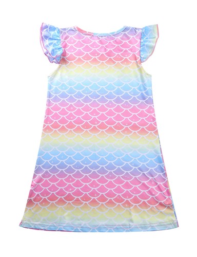 Girl Sleepwear Children Rainbow Mermaid Scales Summer Casual Sundress Nightdress - Picture 19 of 35
