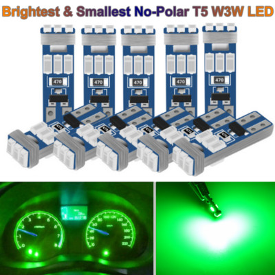 10x No-Polar T5 W3W 58 74 286 T5 LED 9LEDs 3014 Car Dashboard Gauge Light Green