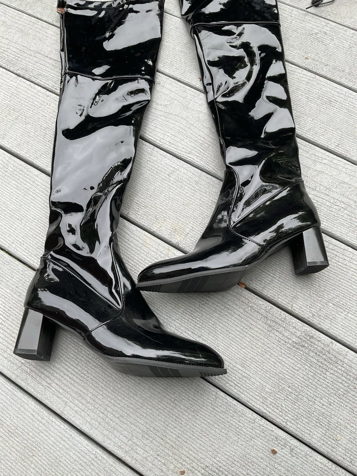 Black Patent Leather Thigh High Boots 44/12 - Image 3 of 4