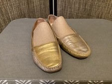 Auth PRADA Twotone Metallic Leather Gold/Silver Loafer Flats Italy Sz 38/7.5 8
