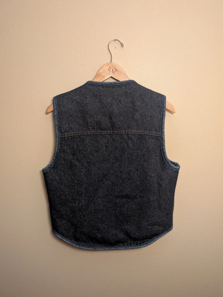 Chaleco Carhartt Denim Oscuro Lavado Verdadero Vintage Años 70 Forrado de Lana Para Hombre Talla Mediana Foto 2 de 3