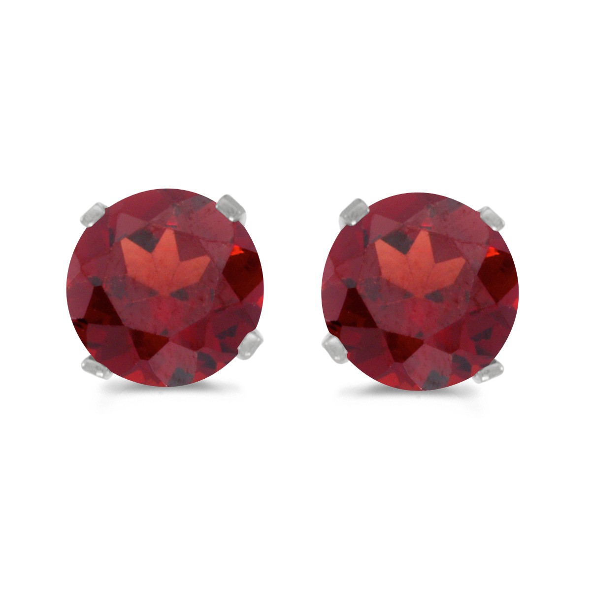 LXR 5 mm Natural Rund Granat Stecker Ohrringe Set in 14k Weißgold 1 ct