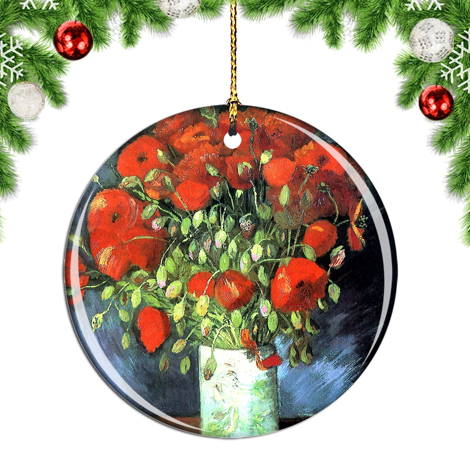 Van Gogh Vase With Red Poppies Painting Christmas ornament city travel souvenir
