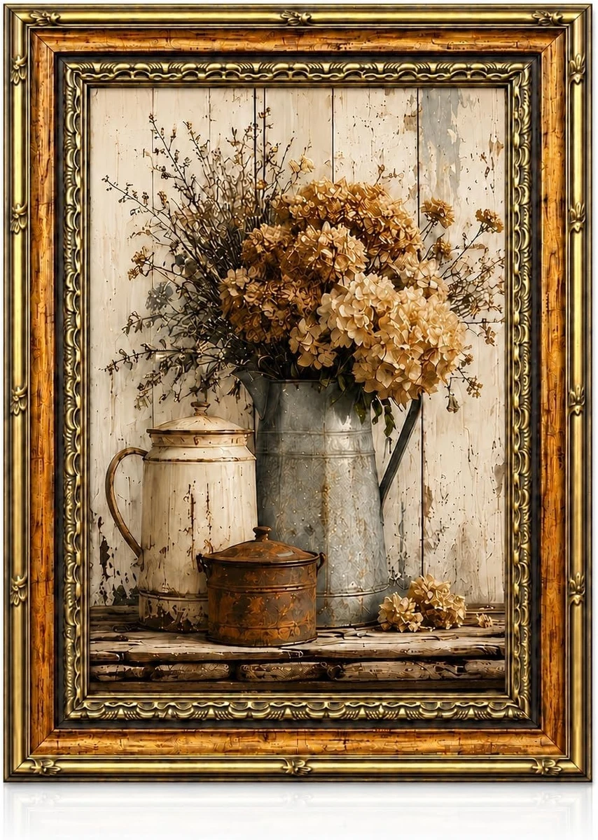 Blumen Kunstdruck - Vintage Gold gerahmt 8x10 Hortensie Leinwand für gemütliche Räume