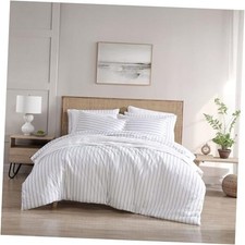 - Duvet Cover Set, Breathable Cotton Percale Bedding Twin Trenton Stripe Green