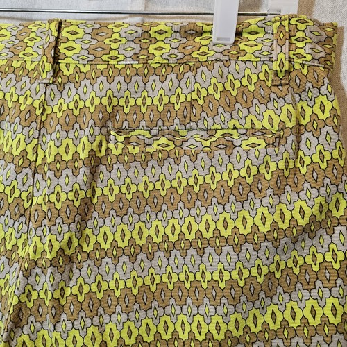 Joe Fresh Damen Hot Pants Shorts Retro geometrisches Muster limettengrün braun Größe 10 - Bild 7 von 8