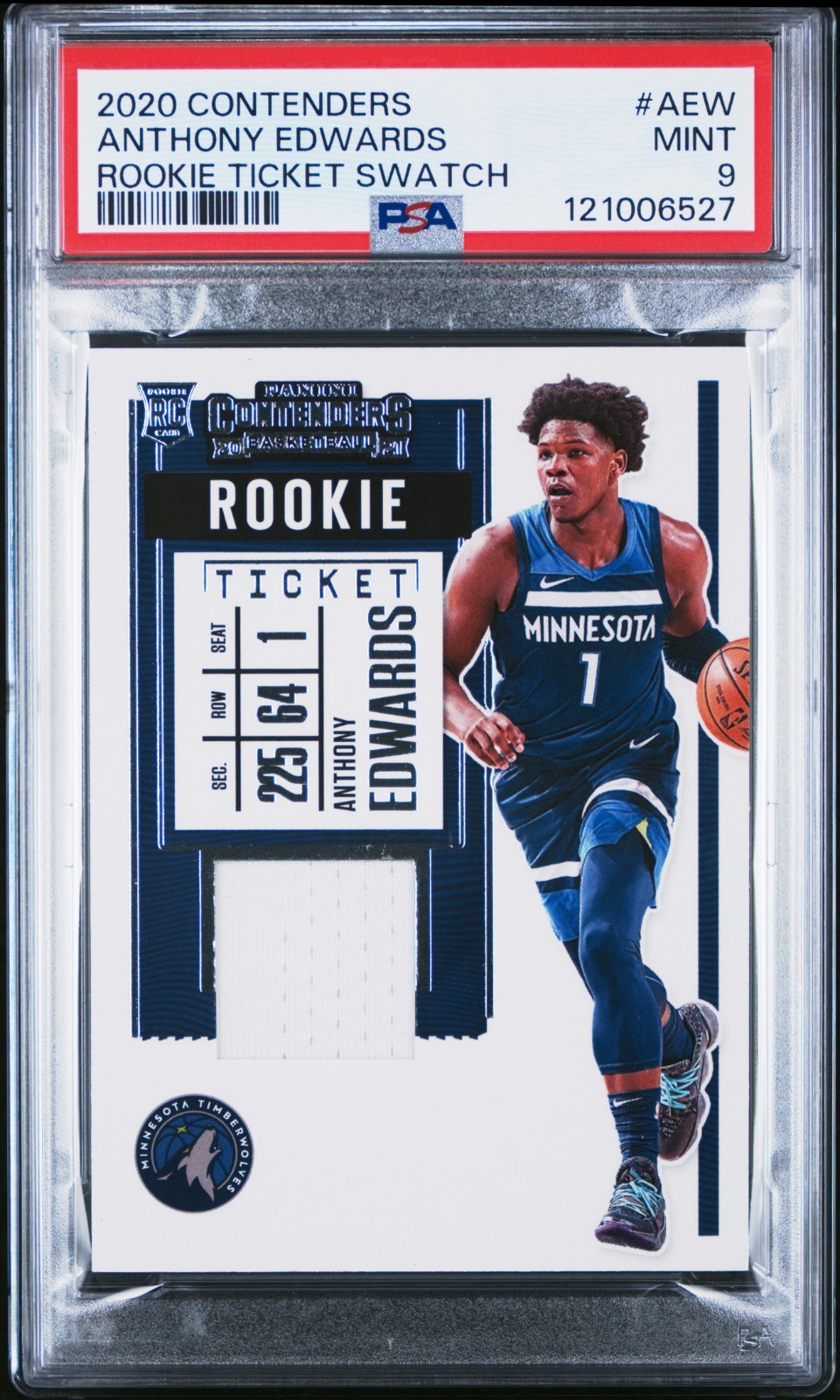 2020 Panini Contenders Anthony Edwards #AEW RC Rookie Ticket Swatch PSA 9 🔥 view 1