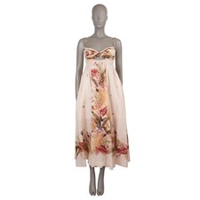 73271 auth ZIMMERMANN pink linen 2025 ASCENSION TWIST PALM FLORAL Dress 0 XS
