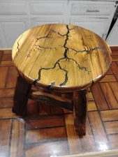 Beautiful 10.75 " Lichtenberg Fractal Burn Step Stool Rustic Unique Look Nice!!