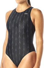 TYR Swimsuit. Girls Black Fusion Aeroback openback. 24 inch Age 6. Fina approved