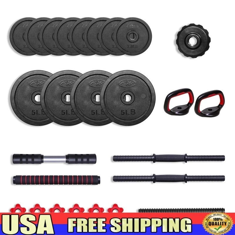 5-in-1 Adjustable Dumbbell Set 40LB Home Gym Fitness Kettlebell Ab Roller New