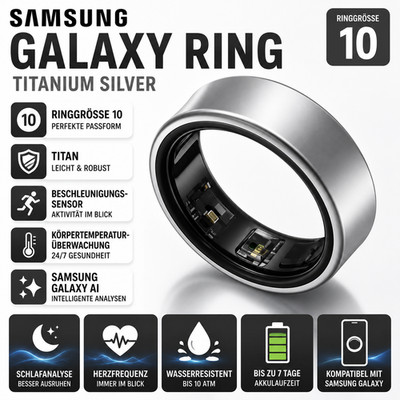 Samsung Galaxy Ring Titanium Silver Size 10 - NEU -