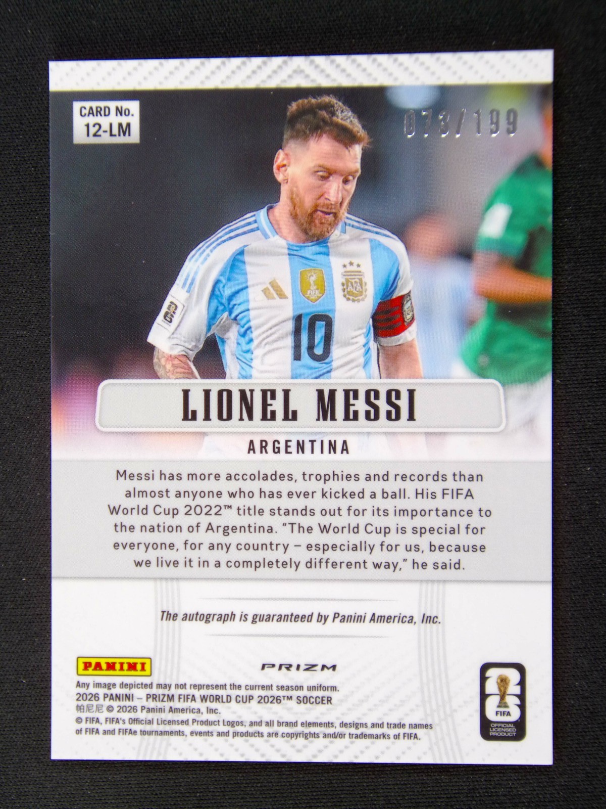2026 Panini Prizm FIFA World Cup Lionel Messi 2012 Throwback Auto Silver /199 view 2