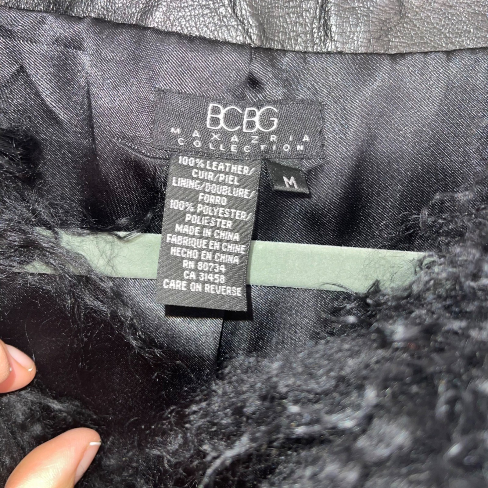 BCBG Max Azria Collection Mongolian Fur Coat Vintage Womens Size Medium Black image 9