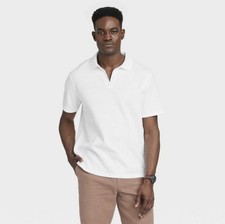 Goodfellow  Co White Collared Polo Ribbed Knit Casual Short Sleeve Sz Large NWT