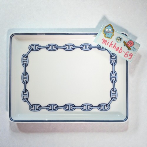 HERMES Chaine d'Ancre Rectangular Tray Blue White Porcelain Japan No Box Used