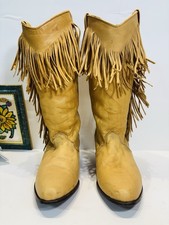Vtg Buttery Soft Dingo Leather Fringe Boots Western Women's Size 6M