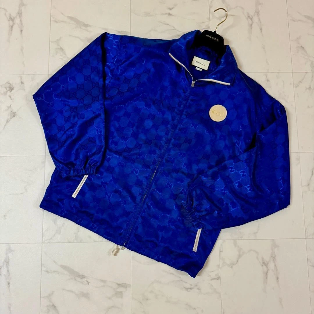 Giacca Gucci Off The Grid Track blu grande usata 2022 23 logo GG pelle 75 5 cm