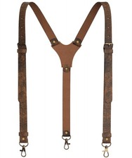 Genuine Leather Suspenders For Men Heavy Duty with Strong Clips, Leather Susp...