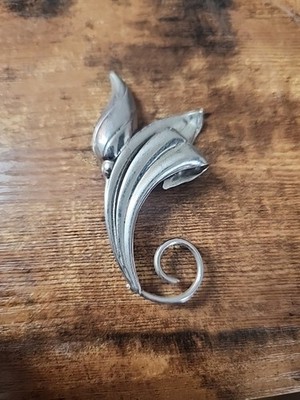 Vintage Sterling Silver Modernist Tulip Flower Pin Brooch - Goldberg Kirschmann