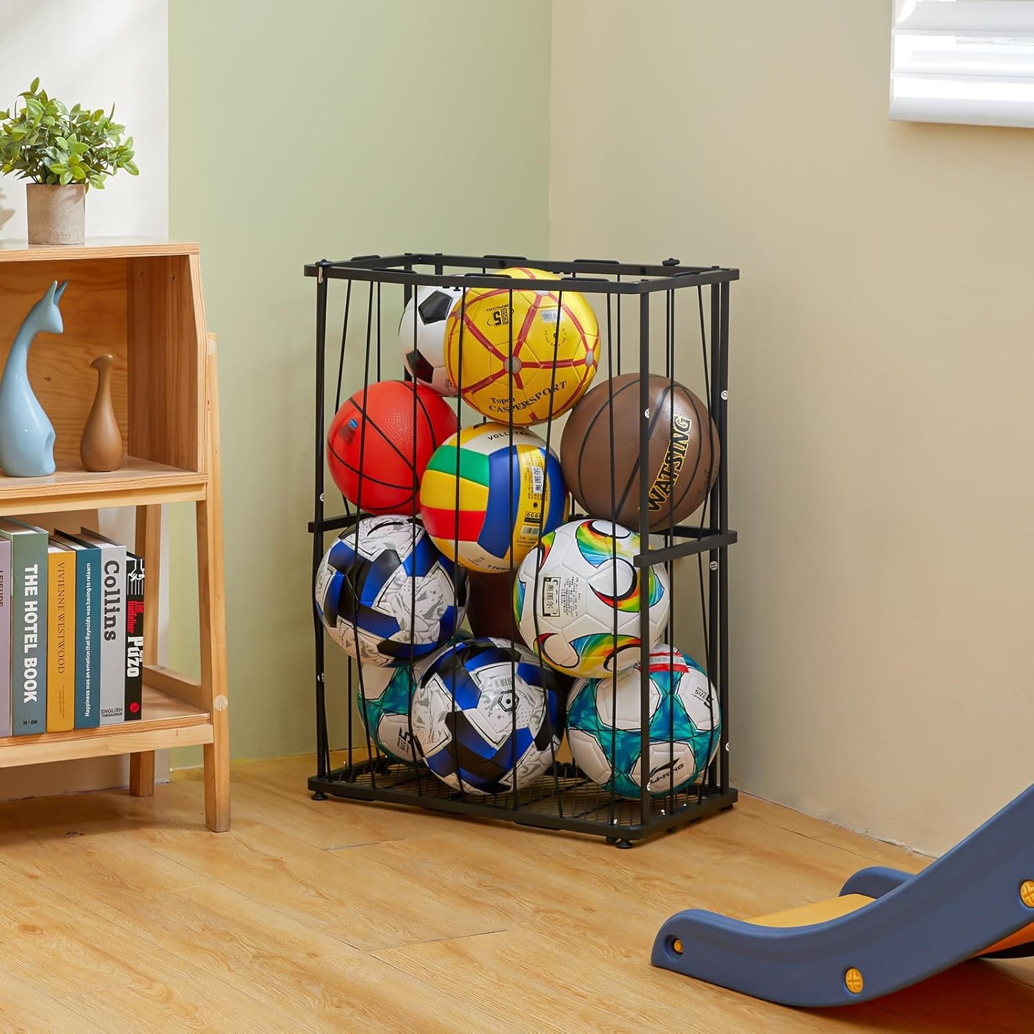 Garage Ball Storage Wall-Mounted & Floor Sports Equipment small, Black 