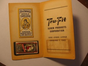 Vintage Aug. Thomas Needle Threader w/ advertising Tru-Fit Screw Products