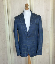 Karl J Hones Blue Smart Casual Wool Blend Lined Check Blazer Jacket Mens Size 42