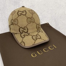 Gucci GG Monogram Logo Jumbo Jacquard Canvas Baseball Cap Hat Beige Size M