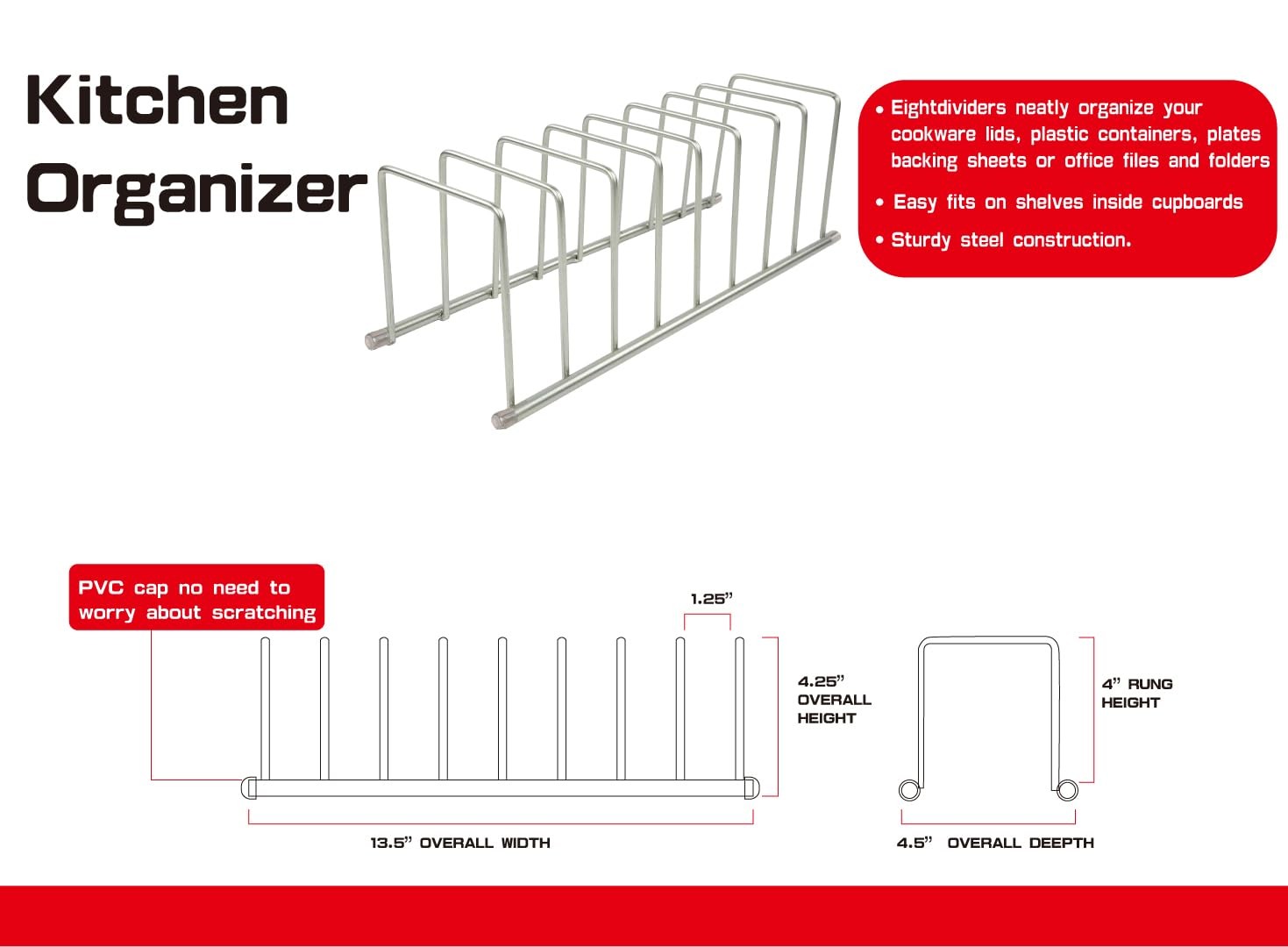 FitWell Kitchen Bakeware Organizer,Plate Racks,Rack for Plastic Lids,Cutting ...