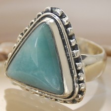 Triangle Blue Larimar Gemstone Silver Handmade Ring Jewelry H467