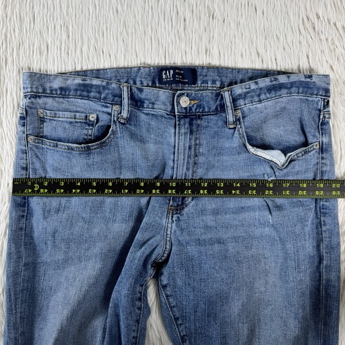 Gap Denim Blue Light Wash Distressed Slim Leg Denim Jeans Men's Size 38 X 30 - Picture 6 of 24