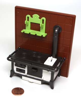 Playmobil Miniature Western Farm Cook Stove Oven Pipe Tile Wall Rack Furniture