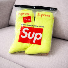 Supreme Hanes Yellow Crew Socks 4 Pack Size 6-12 Cotton Streetwear New 2026