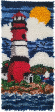 Handmade Latch Hook Rug Lighthouse Sea Ocean Finished Wall Hanging 16 " x 30"