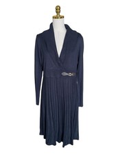 Jessica Howard Women's Navy Shawl Collar Knit Sweater Dress Long Sleeves Size XL