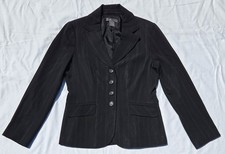 ANN TAYLOR 4 Button Blazer Womens Sz 4 Black Pinstripe Virgin Wool Suit Jacket